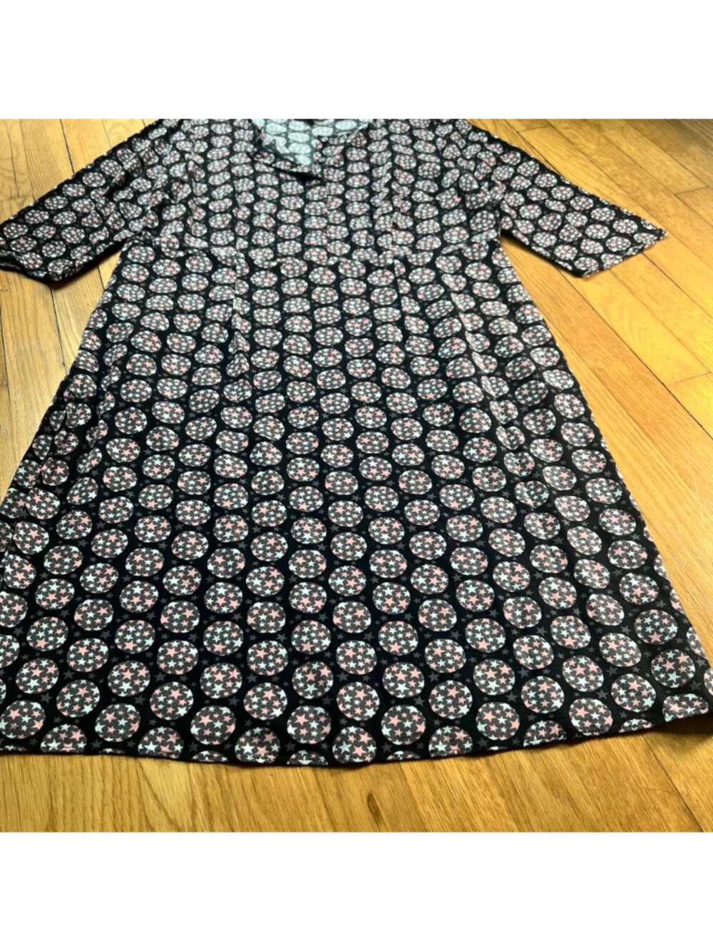 Boden Size 8R Black Pink White Star Polka Dot Ottilie Split Neck A-Line Dress - Picture 8 of 16